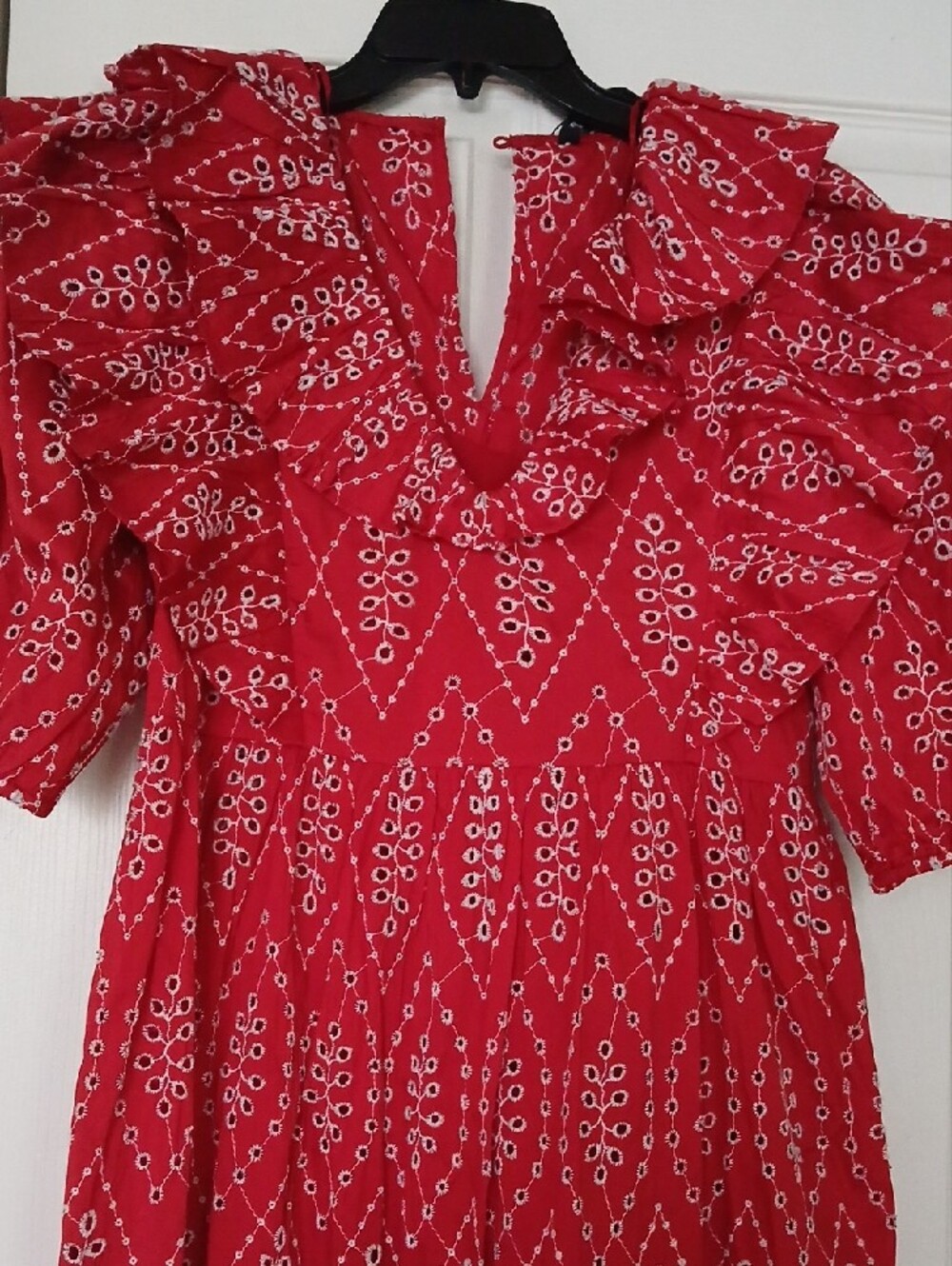 Zara Red Midi Dress with Ruffle V-Neck - Picture 2 of 8